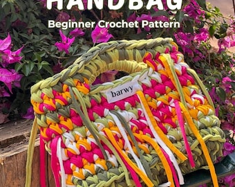 LULU Bag Crochet Pattern: Beginner-Friendly T-shirt Yarn Handbag (English PDF + Video), Custom size