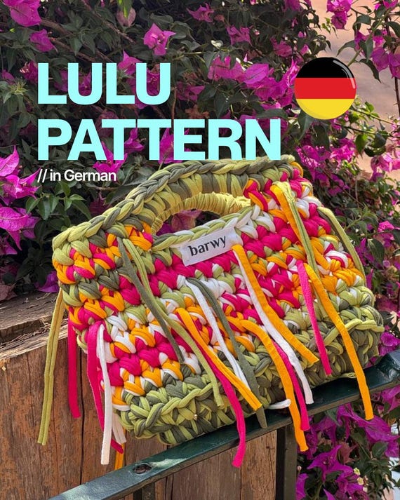 LULU Tasche Häkelanleitung: Anfänger PDF + Video, T-Shirt-Garn Handtasche, Individuelle Größe