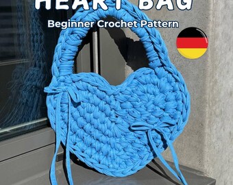 Herzförmige Häkeltasche: Anfängerfreundlich mit T-Shirt-Garn – Klein & Mittel (Deutsche PDF-Anleitung)