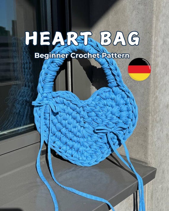Herzförmige Häkeltasche: Anfängerfreundlich mit T-Shirt-Garn – Klein & Mittel (Deutsche PDF-Anleitung)