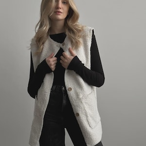 Women’s Sherpa Fleece Vest – Cozy Winter Layering Outfit,Autumn vibe, Sleeveless Teddy Jacket, Casual Boho Vest