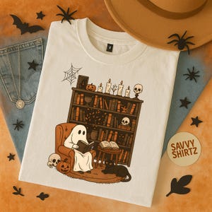 Retro Ghost Reading Books t-shirt, Librarian Ghost Halloween, Halloween Teacher Sweatshirt, Halloween Shirt, Teacher Gift, Boo School