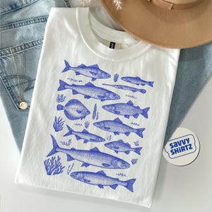 Retro Fischer Shirt - Vintage Fisch Tattoo Style T-Shirt, Bass T-Shirt für Männer, Ocean Shirt & Geschenke für Bass Liebhaber