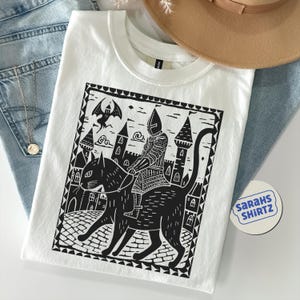 Knight Cat Rider Vintage T-shirt, Retro 90s Graphic Tee, Dark Art, Medieval Shirt, Funny Cat, Meme Shirt, Grimdark, Gift For Him, Fairycore