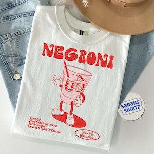 T-shirt NEGRONI, T-shirt uniseks, cocktail-T-shirt, grafisch T-shirt, retro cartoon T-shirt, esthetische T-shirt, cadeau Negroni
