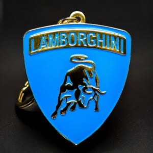 Lamborghini Blue Keychain: Double-Sided Metal Emblem