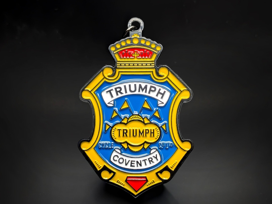 Triumph Ribbon Key Chain Triumph Motorcycle Vintage Keychain Badge: Double-sided Metal Emblem ...
