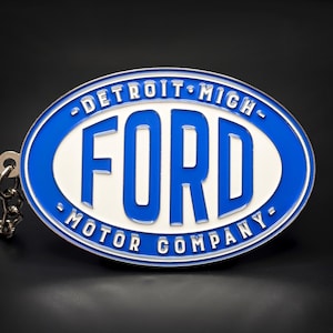 Ford Motor Original Keychain Blue Emblem: Double-Sided Metal Design