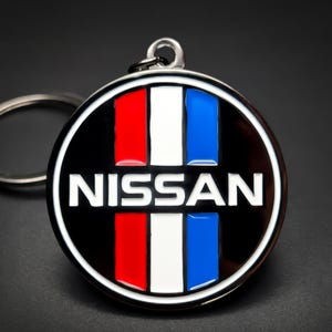 Nissan Retro Stripes Keychain Double-Sided Metal Emblem, Frontier, Titan, Pathfinder, Nismo, Rogue, Gift