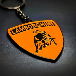 Lamborghini Orange Keychain: Double-Sided Metal Emblem