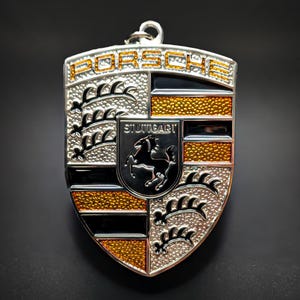 Porsche Yellow Keychain Double-Sided Metal Emblem, Taycan, Macan, Cayenne, 911, GT3, GT4, 718, Gift
