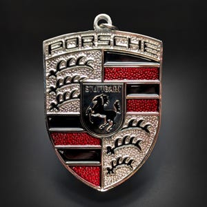 Porsche Red Emblem Keychain Double-Sided Metal, Taycan, Macan, Cayenne, 911, GT3, GT4, 718, Gift