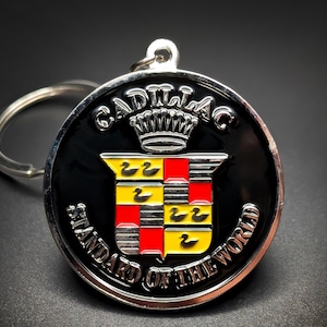 Cadillac Vintage Emblem Keychain: Double-Sided Metal Design