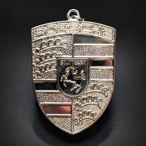 Porsche Silver Keychain Double-Sided Metal Emblem, Taycan, Macan, Cayenne, 911, GT3, GT4, 718, Gift