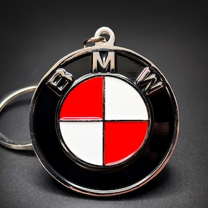 BMW Red & White Emblem Keychain: Double-Sided Metal Design