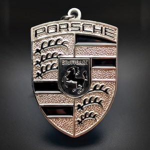 Porsche Emblem Keychain Double-Sided Metal Black, Taycan, Macan, Cayenne, 911, GT3, GT4, 718, Gift