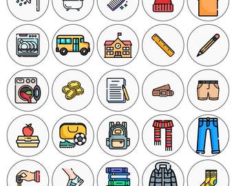 105 adesivos para quadro de tarefas infantis (organizador) - Alimentos e lanches, rotina matinal e tarefas domésticas [download digital]