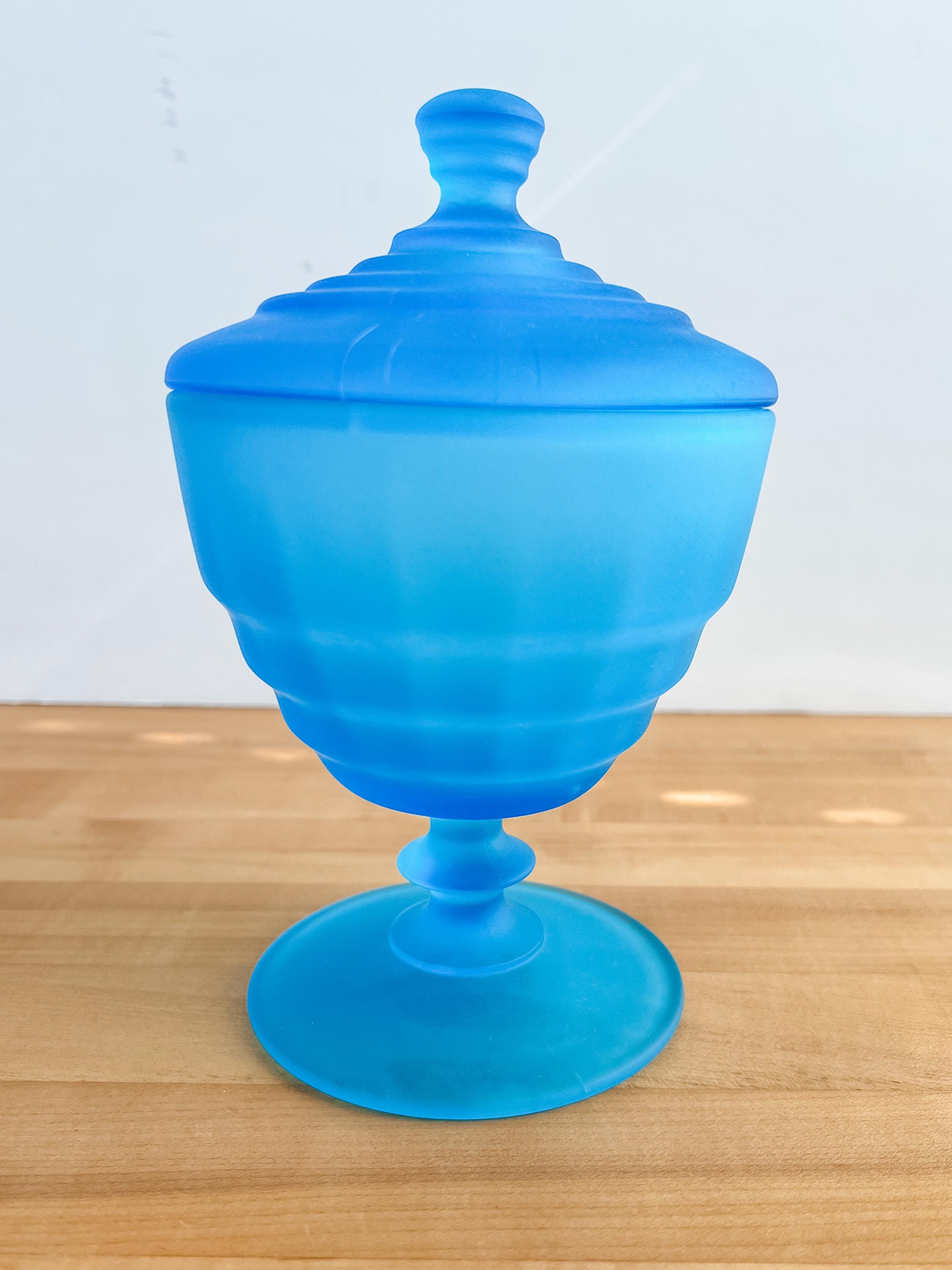 Paden City Glass Party Line Blue Compote