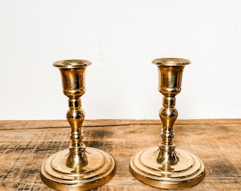 Vintage messing kandelaars (set van 2)