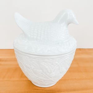 Vintage Avon Nesting Dove Milk Glass Lidded Bowl