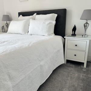 Grace, Pure White Embroidered Bedspread | Single Bedspread | Double Bedspread | Kingsize Bedspread | Super King Size.  Luxury 100% Cotton.