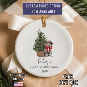 Personalized German Pointer - Shorthaired Puppy's First Christmas Ornament: Ceramic Keepsake with Gift Box
