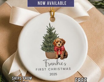 Personalized Cockapoo Puppy's First Christmas Ornament: Ceramic Keepsake with Gift Box