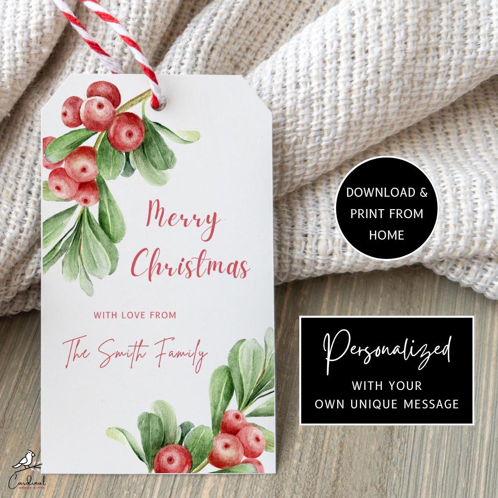 Personalized Christmas Gift Tags, Printable Gift Tags, Berries, Holiday Gift Tags