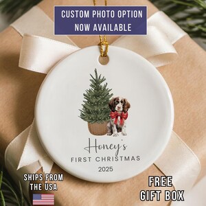 Personalized English Springer Spaniel Puppy's First Christmas Ornament: Ceramic Keepsake with Gift Box