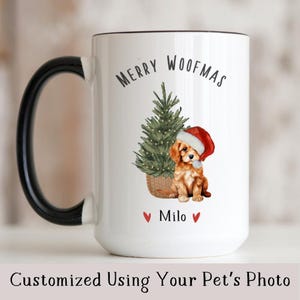 Personalized Cavapoo with Santa Hat Christmas Coffee Mug | Available in 11oz and 15oz Sizes and 2 Color Options