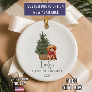 Personalized Cavapoo Puppy's First Christmas Ornament: Ceramic Keepsake with Gift Box