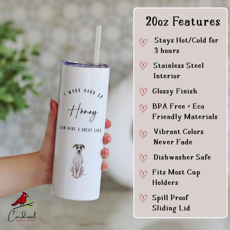 Travel Mug with Dog Design, I Work Hard So My Honey Can Have Better Life Tumbler, Cute Dog Lover Gift, Stainless Steel Tumbler