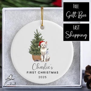 Personalized Colorpoint Shorthair&#39;s First Christmas Ornament | 3&quot; Round Ceramic Ornament with Gift Box