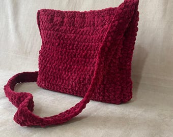 HANDMADE CROCHET BAG, Velvet Cozy Soft Shoulder Bag, Crochet Chunky Purse, Minimalist Knit Bag, Cute Cloud Bag