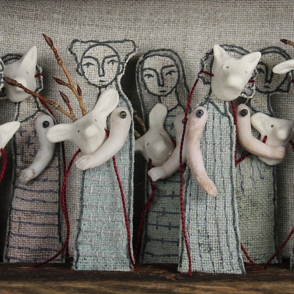 hand embroidery diorama-  wearing masks