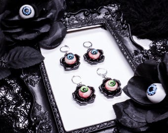 Spooky Eyeball Earrings, Rose Eye Polymer Clay Jewelry