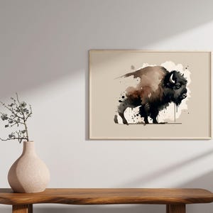 Bison Buffalo Watercolor Acrylic Poster Print, Abstract Rustic Animal Wall Art, Nature Wildlife Gift for Kids Room, Office, or Home Decor