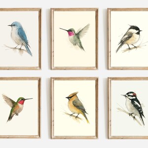 Watercolor Poster Print, Wall Art, Ink & Wash Nature Decor, Spring Floral Bird Gift for Home