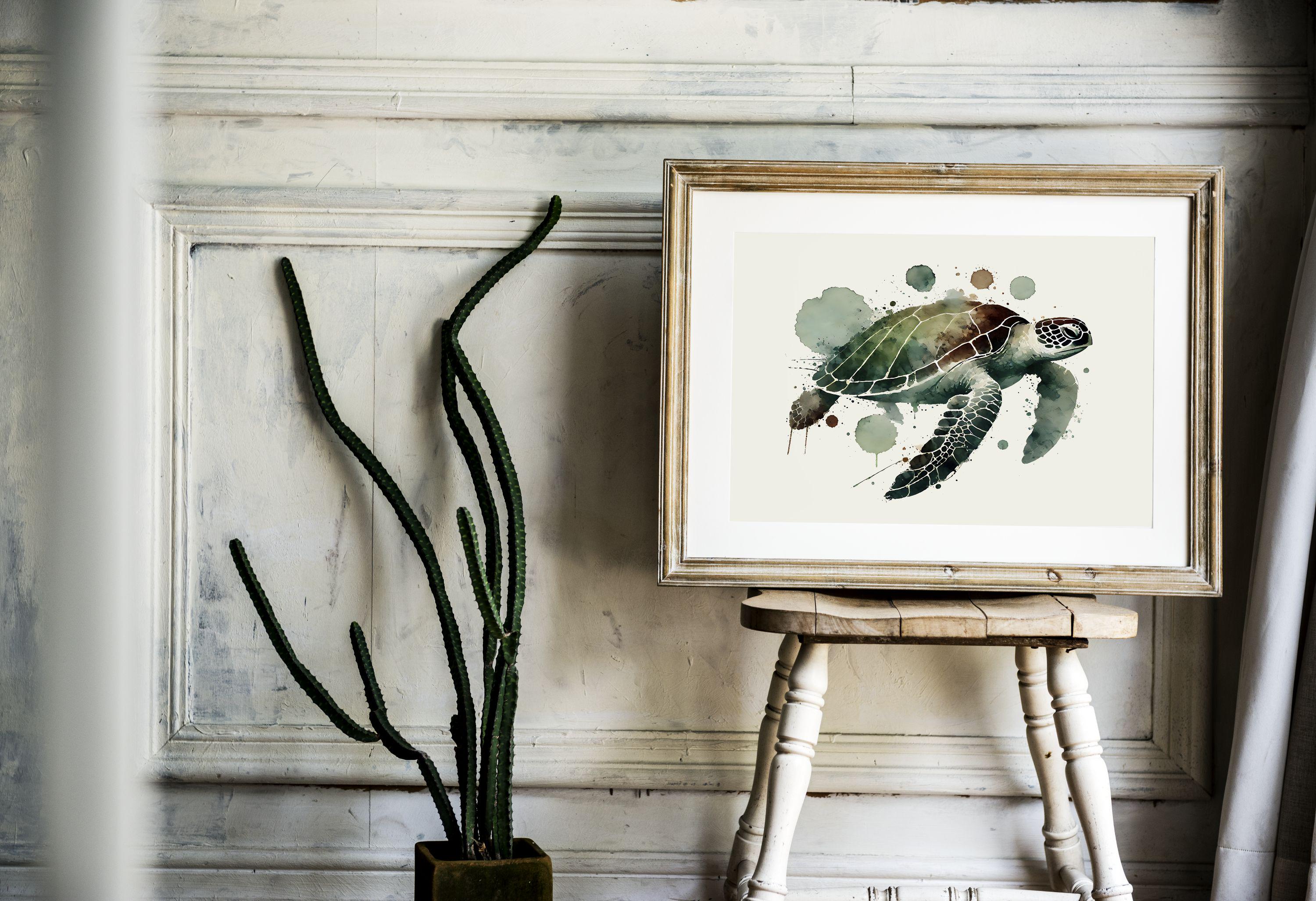 Sea Turtle Watercolor Acrylic Poster Print, Coastal Animal Wall Art ...