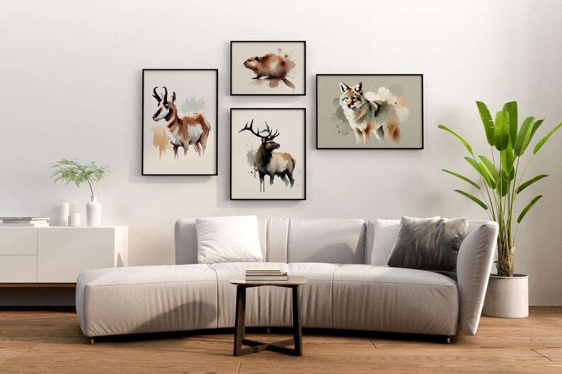 Watercolor Acrylic Poster Print, Abstract Rustic Animal Wall Art, Nature Wildlife Gift for Kids Room, Office, or Home Decor