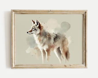 Coyote Watercolor Acrylic Poster Print, Abstract Rustic Animal Wall Art, Nature Wildlife Gift for Kids Room, Office, or Home Decor