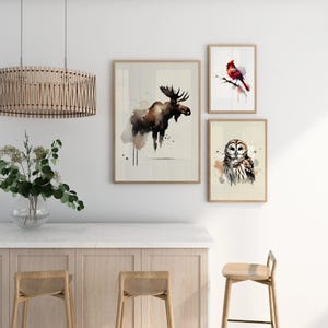 Watercolor Acrylic Poster Print, Abstract Rustic Animal Wall Art, Nature Wildlife Gift for Kids Room, Office, or Home Decor