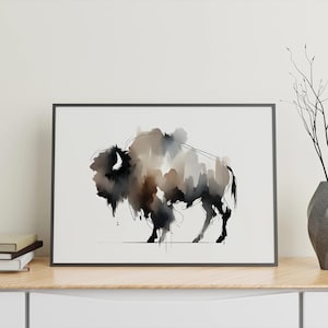 Bison Buffalo Minimalistic Watercolor Poster Print, Abstract Western Animal Wall Art, Rustic Wildlife Decor for Home & Office, Gift Idea