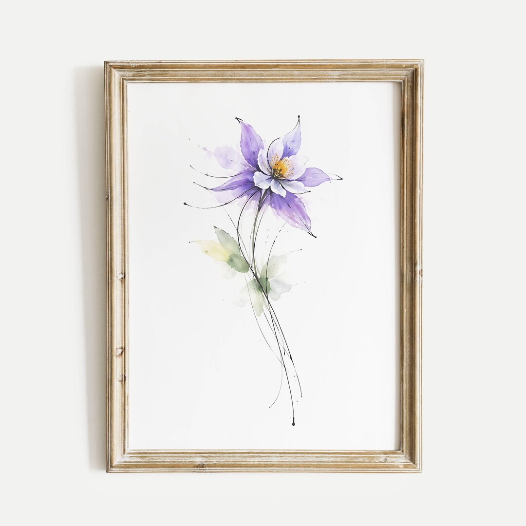 Abstract Rocky Mountain Columbine Flower Ink and Watercolor Print ...
