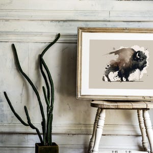 Bison Buffalo Watercolor Acrylic Poster Print, Abstract Rustic Animal Wall Art, Nature Wildlife Gift for Kids Room, Office, or Home Decor