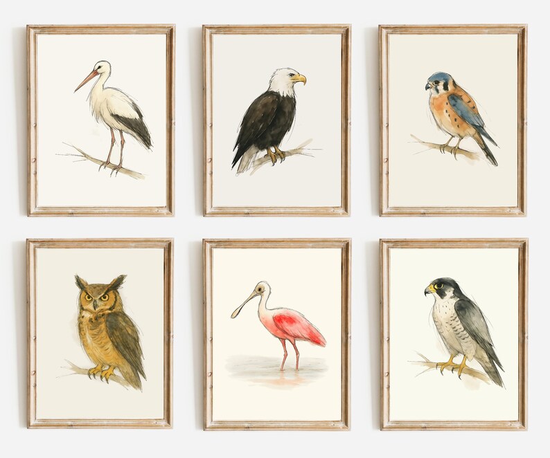 Watercolor Poster Print, Wall Art, Ink & Wash Nature Decor, Spring Floral Bird Gift for Home