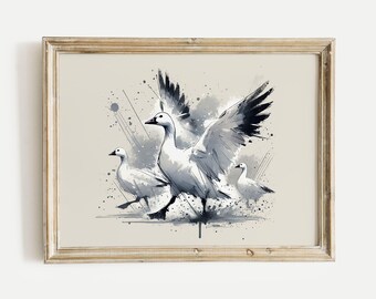Snow Geese Watercolor Poster Print, Elegant Bird Wall Art, Nature-Inspired Home Decor, Peaceful Gift for Animal and Wildlife Lovers