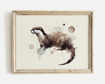 Otter Watercolor Acrylic Poster Print, Playful Animal Wall Art, Nature Decor, Unique Gift for Wildlife Lovers and Coastal Home Style