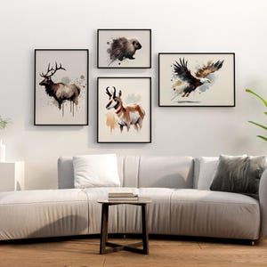Watercolor Acrylic Poster Print, Abstract Rustic Animal Wall Art, Nature Wildlife Gift for Kids Room, Office, or Home Decor