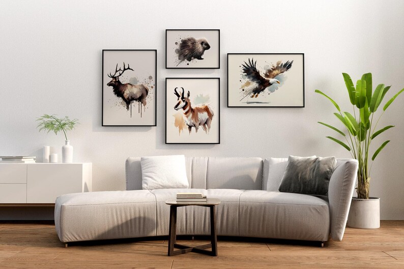 Watercolor Acrylic Poster Print, Abstract Rustic Animal Wall Art, Nature Wildlife Gift for Kids Room, Office, or Home Decor